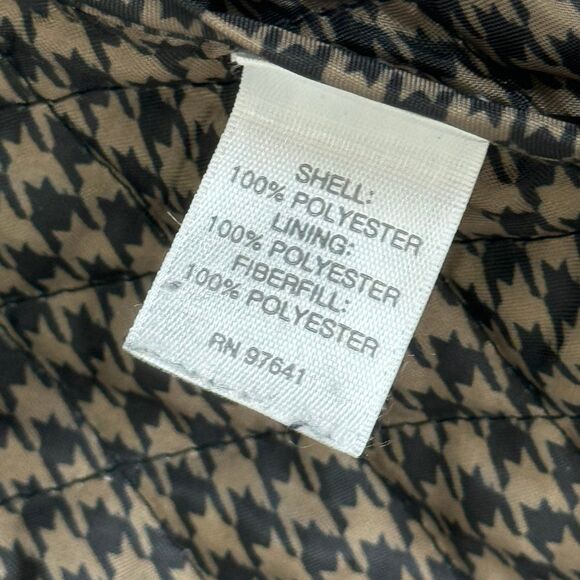 J Jill Quilted Coat Jacket Full Zip Snap Brown Houndstooth Lining Size XS - Picture 9 of 9